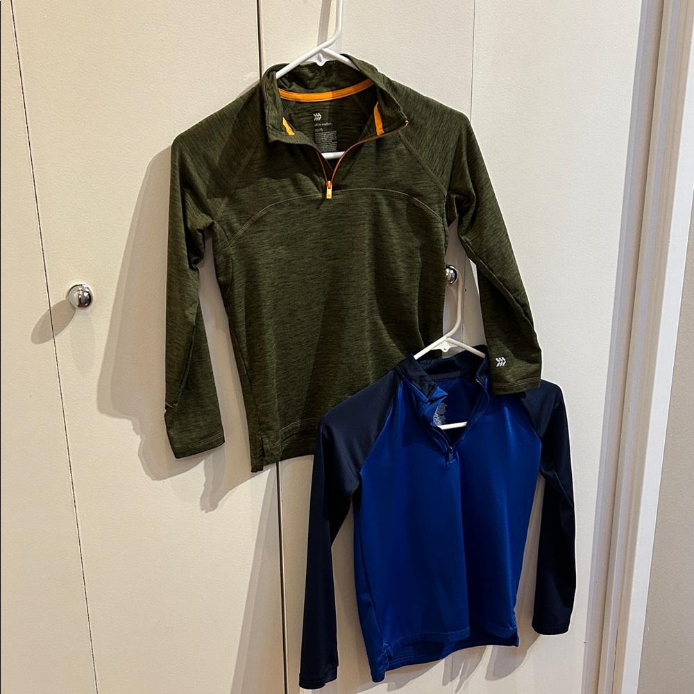 All in Motion Olive and Blue Kids Long Sleeve Athletic Shirts, Kids Sz S (6/7)